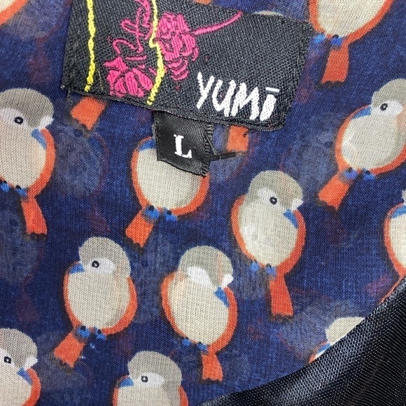 ⭐️YUMI Retro Styling Bird Print Cinched Waist Above Knee Dress - Picture 4 of 7